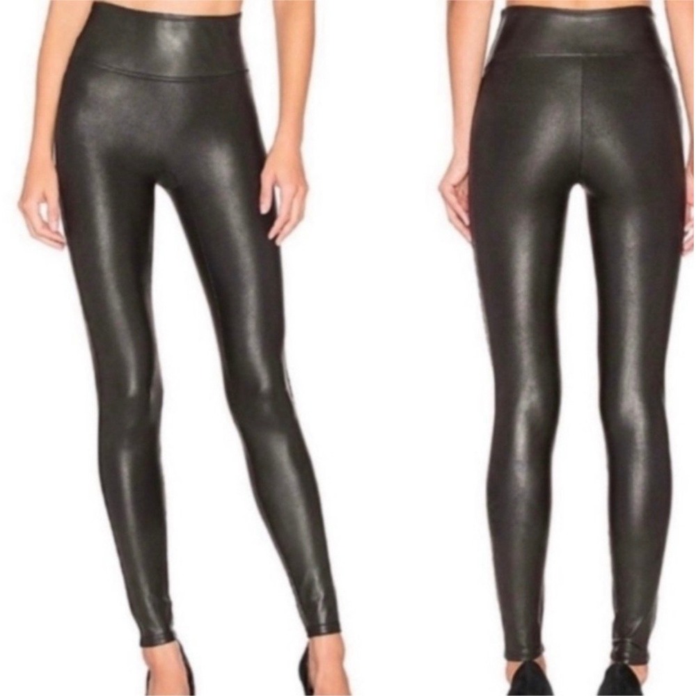 Spanx Faux Leather Leggings Black High Waisted Shaping Slimming 1XL